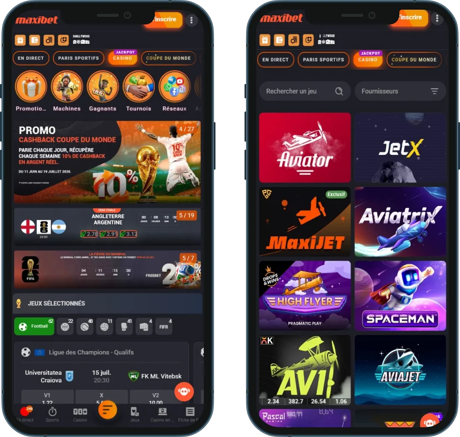 MaxiBet sur mobile